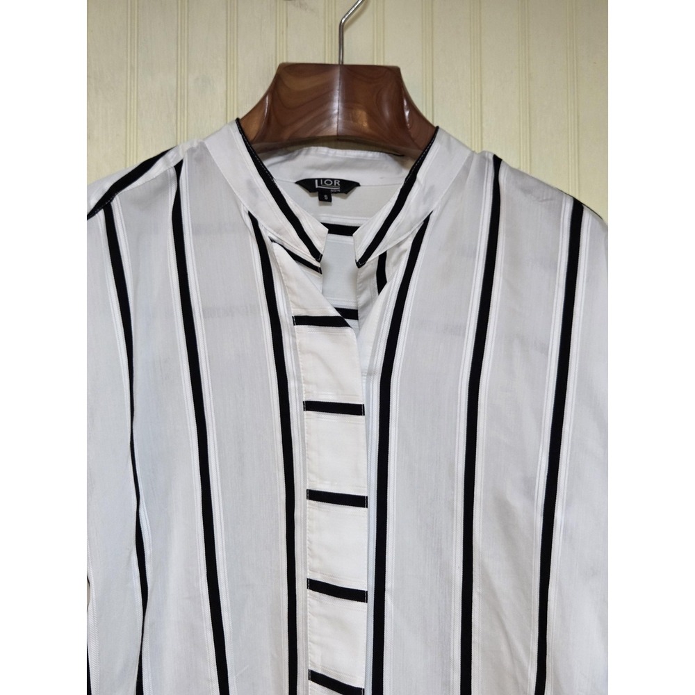 Lior Paris Shirt Womens‎ Small White Black Stripe Mandarin Collar Tunic Top